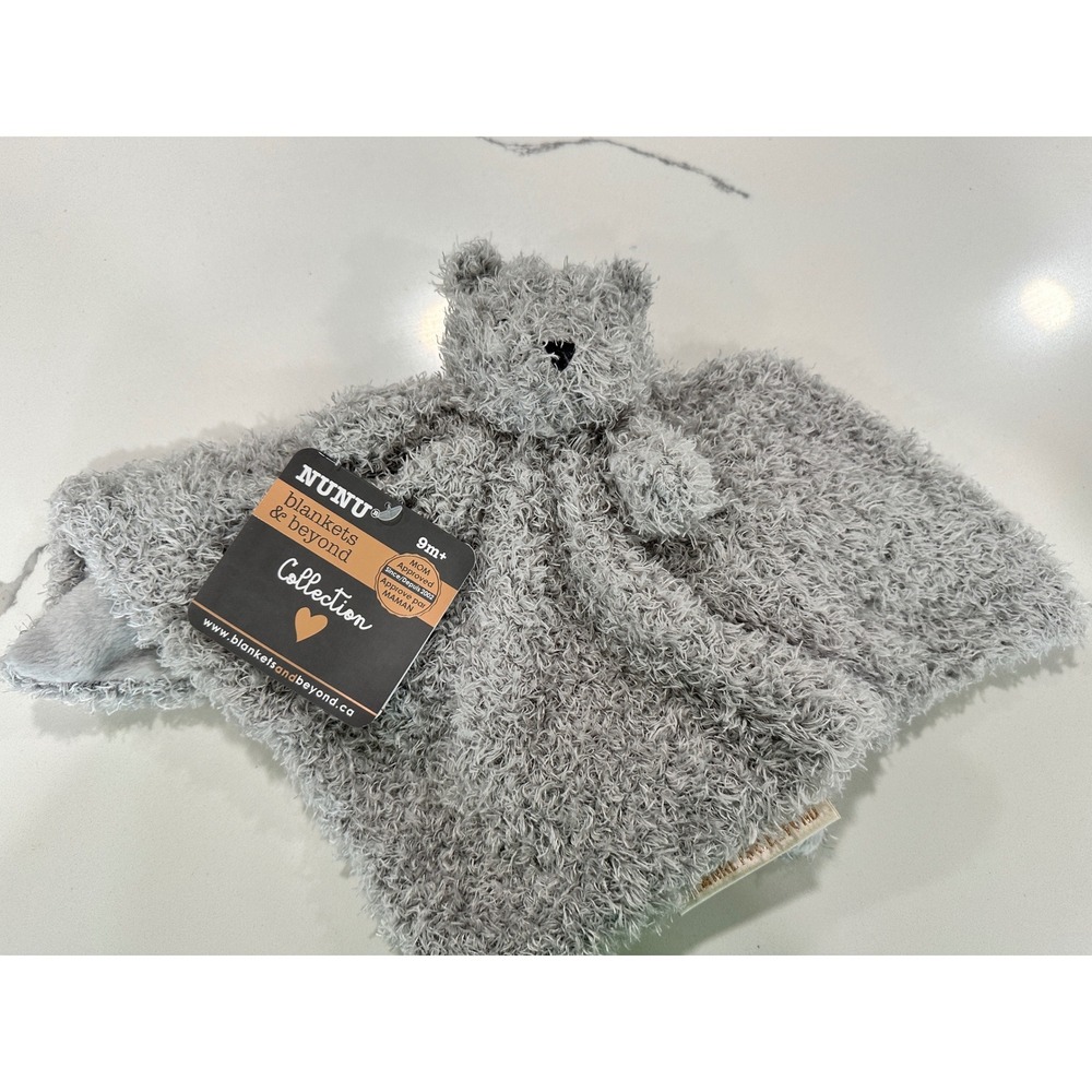NUNU Blankets & Beyond Grey Bear Security Blanket Plush‎ Lovie Shaggy  NEW